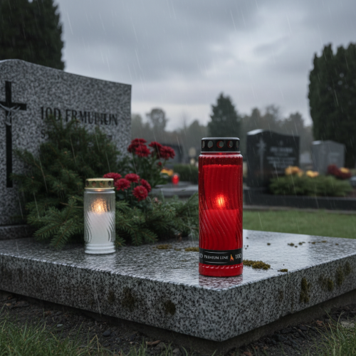 položky Náhrobný motív vrchnáka sviečky kvet červená čierna 10 dní V27cm