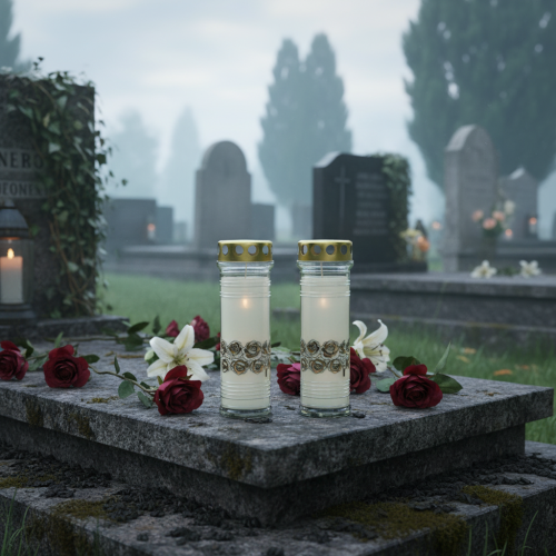 položky Náhrobné sviečky biele ruže smútočné svetlo Ø7cm V23,5cm 100h 2ks