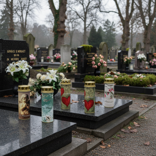 položky Náhrobná sviečka s motívom, pohrebná dekorácia, Ø6cm V17cm, 6 kusov