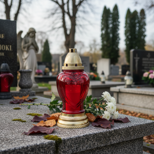 položky Náhrobné sklo, náhrobný lampáš v tvare srdca, červený Ø10,5 cm V25,5 cm