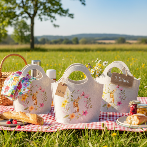 položky Plstené vrecko s rozkošným veľkonočným zajačikom, vhodné na jar a leto, 27 cm, 4 kusy