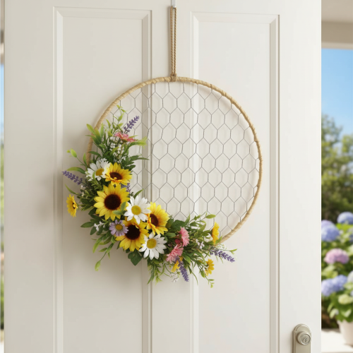 položky Dekoratívny kovový prsteň Ø38cm, závesná dekorácia, rafia, strieborná, prírodná, boho dekorácia na stenu, všestranné zdobenie, 4 kusy