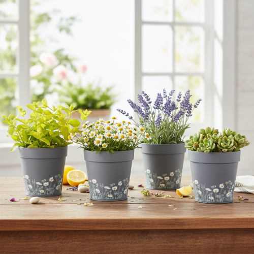 položky Kvetináč s kvetinovým vzorom pre modernú dekoráciu domu a letného balkóna, 13 cm, 4 kusy