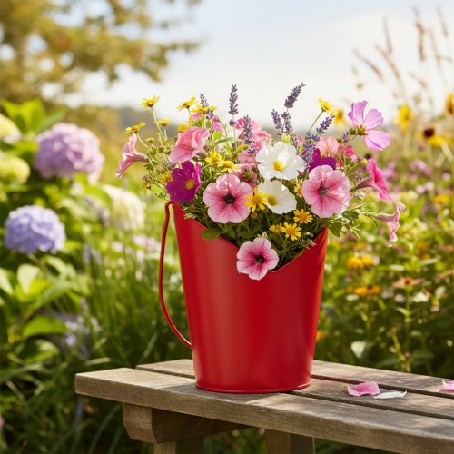 položky Kovový kvetináč so srdiečkom a rúčkou červený Ø12cm V15/9cm