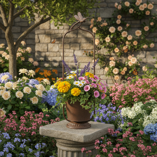 položky Vintage kvetináč s mriežkou, dizajn vážky, kovový, Ø16/V62cm