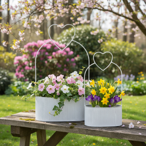 položky Dekoratívna oválna kovová miska so srdcom, biela, 20/16 cm, sada 2 kusov