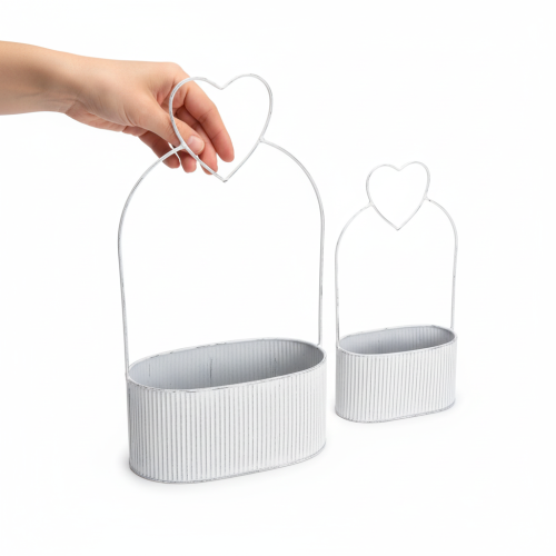 položky Dekoratívna oválna kovová miska so srdcom, biela, 20/16 cm, sada 2 kusov