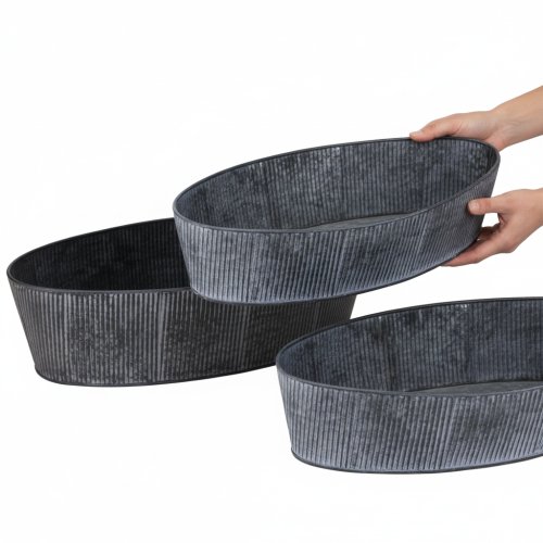 položky Oválna kovová miska, čierna a sivá, vintage štýl, 32,5/37 cm, sada 2 kusov.