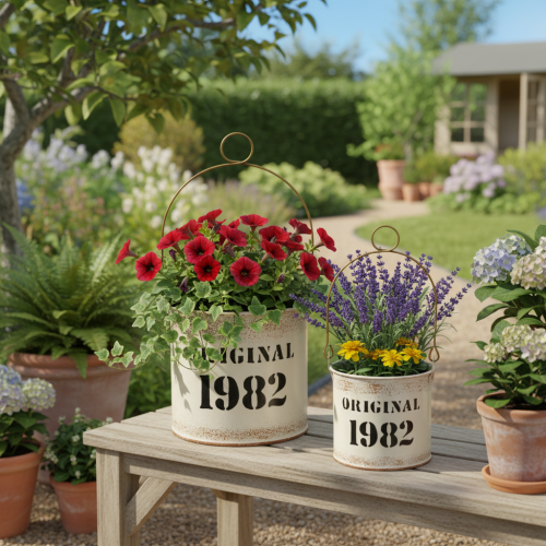 položky Dekoratívne vedro s rúčkou „Original 1982“ krémové Ø12/10cm 2×2-dielna sada