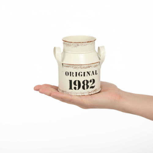 položky Kovový dekoratívny džbán „Original 1982“ krémovo hrdzavý, V16cm, 2 ks