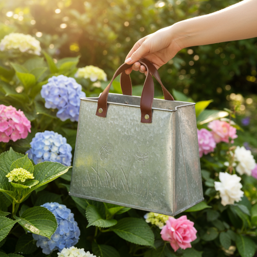 položky Dekoratívna taška, strieborná, biela, hnedá, kovová, kvetináč, D22 cm, 2 kusy