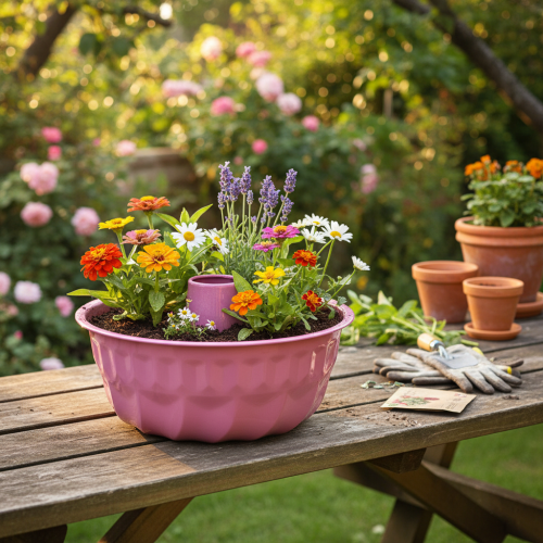 položky Kovová dekoratívna miska, forma na pečenie, forma na tortu Bundt, ružová, Ø23cm, V12cm