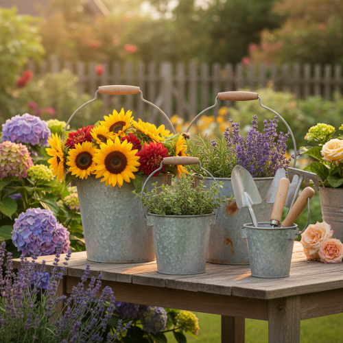 položky Dekoratívne vedro kovové hrdzavé vintage Ø15/17,5/22cm sada 3 kusov