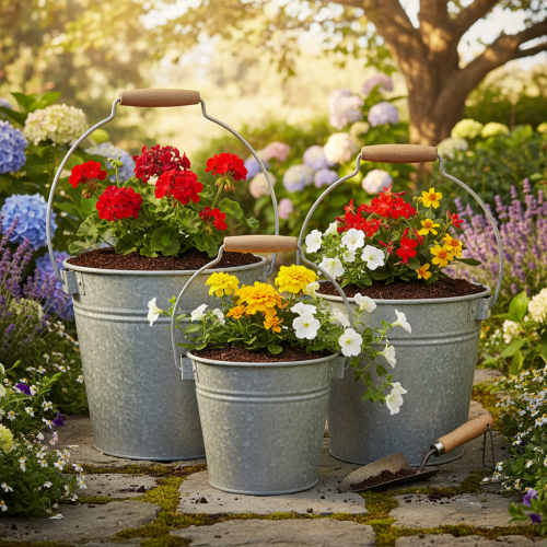 položky Dekoratívne vedro kovové hrdzavé vintage Ø15/17,5/22cm sada 3 kusov