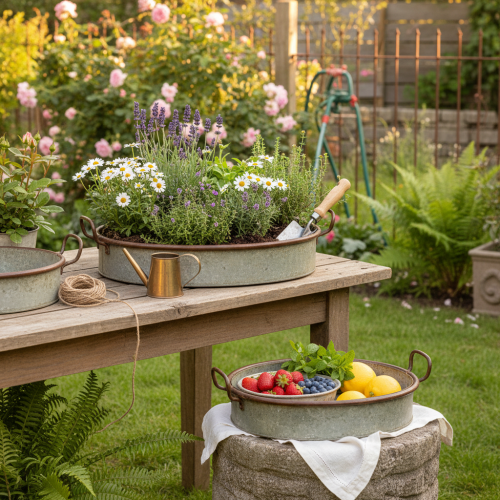 položky Oválny kovový podnos s uchom, hrdzavej farby, 46/52 cm, sada 2 kusov