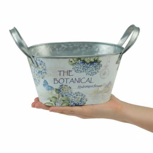 položky Kvetinová misa s rúčkami, dizajn hortenzie, kovová, 26×13×14,5 cm