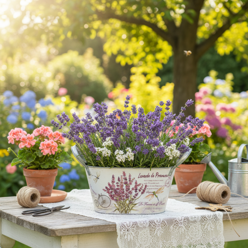 položky Oválna kovová misa na kvety s rúčkami, levanduľová, 26×13×14,5 cm