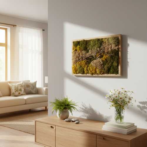 položky Obraz machu, pravý konzervovaný mach a vetvičky, prírodný, 60×40 cm