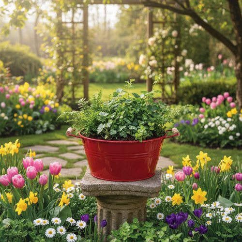 položky Dekoratívna misa s rúčkami, kovová misa na kvety, červená, Ø29cm, V14,5cm