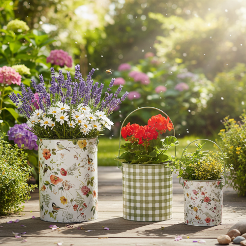 položky Dekoratívne kovové kvetináče vintage, Ø18/15/12 cm, sada 3 kusov