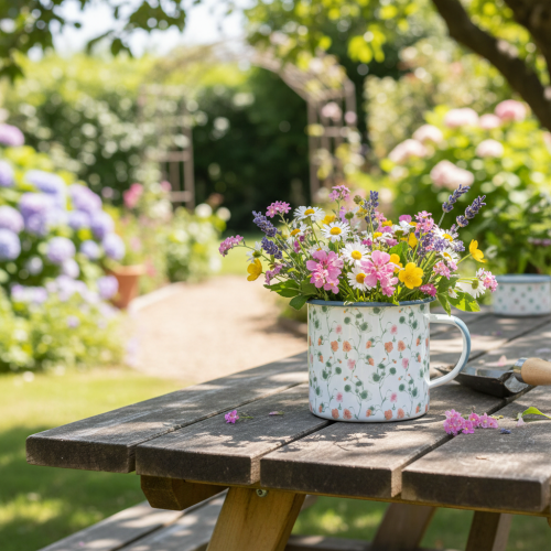 položky Smaltovaný kvetináč, ozdobný pohár s kvetinovými motívmi, Ø11cm