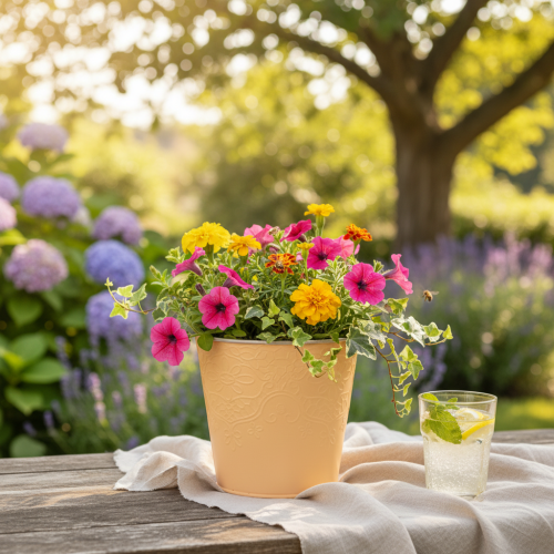 položky Kovový kvetináč, pastelovo oranžový, Ø13,5 cm V12,5 cm