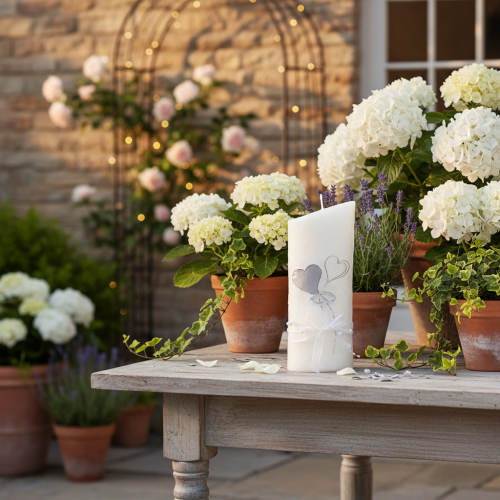 položky Svadobná sviečka, strieborná svadobná sviečka, biela sviečka 220/85 mm