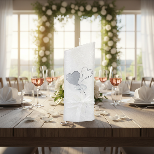 položky Svadobná sviečka, strieborná svadobná sviečka, biela sviečka 220/85 mm