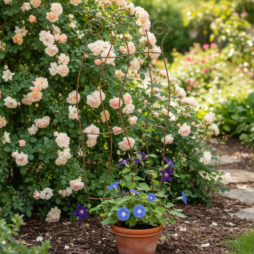 položky Kovová záhradná mriežka so zaobleným dizajnom pre popínavé rastliny, 110 cm
