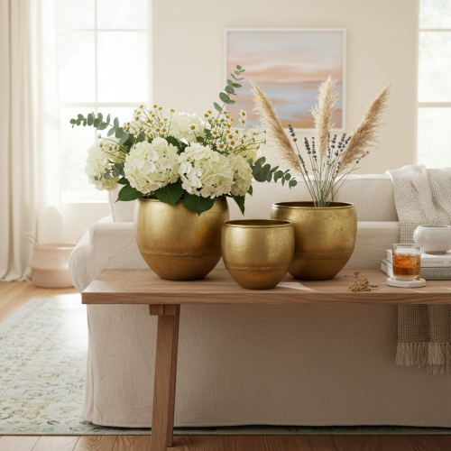 položky Dekoratívne vázy s mosadzným vzhľadom, kovové vázy Ø18/15/12,5 cm, sada 3 kusov