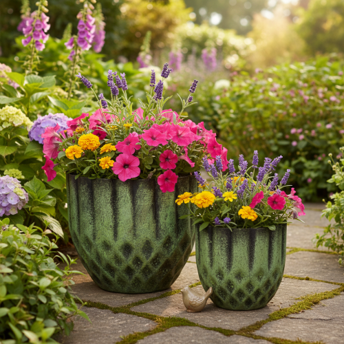 položky Starožitný kovový kvetináč, zelený, Ø14/12 cm, sada 2 kusov