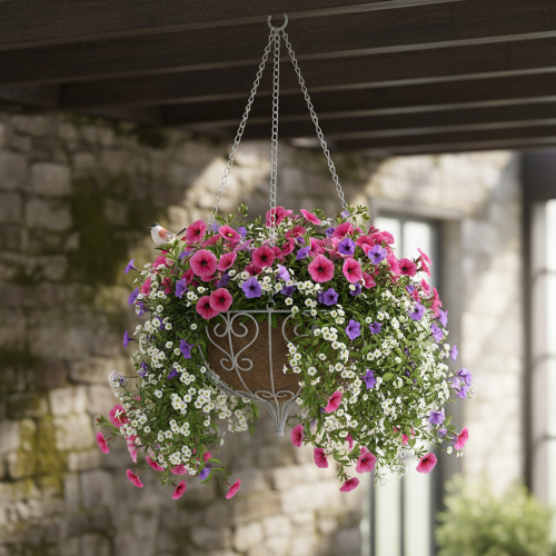 položky Košík kov na zavesenie kovová dekorácia biela sivá Ø24cm V19cm