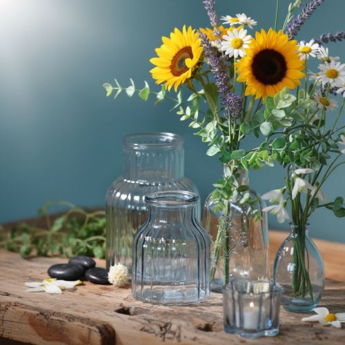 položky Vázy na kvety zo skla s drážkami, modré, Ø11cm, V14,5cm, 2 ks
