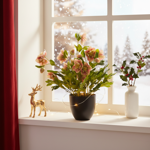 Umelá rastlina v kvetináči Helleborus, vianočná ruža, na dekoráciu domu, 50 cm | Floristik24.sk