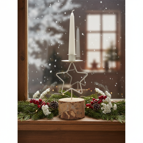 Svietnik v tvare hviezdy s dreveným podstavcom pre sviečku s priemerom 20 cm | Floristik24.sk