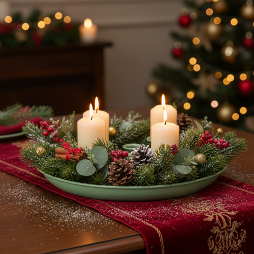 Adventný veniec so štyrmi svietnikmi, zelený, 24 cm | Floristik24.sk