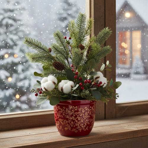 Umelá jedľová vetvička s ozdobou v tvare šišky, 41 cm | Floristik24.sk
