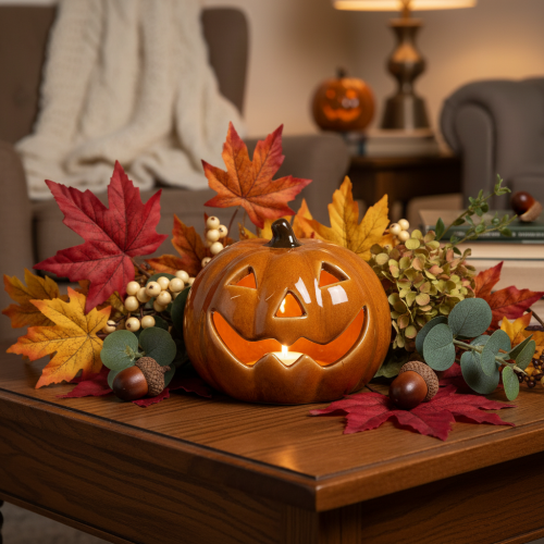 Keramická tekvica LED Halloween dekorácia malá 10 cm | Floristik24.sk