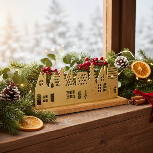 Adventná dekorácia silueta domčeka na drevenom podstavci 29 cm | Floristik24.sk