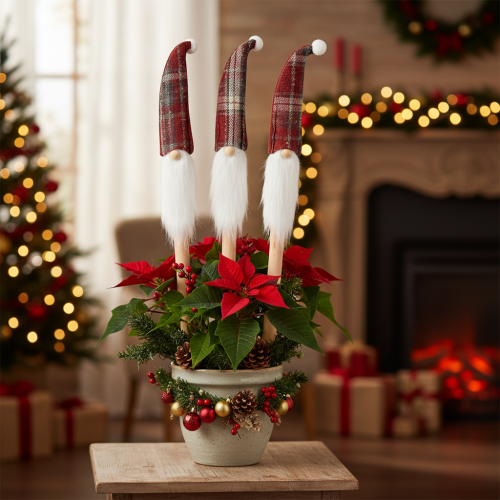 Článok Vianočné ozdobné kolíky v tvare škriatkov, Santa Claus s plstenou čiapkou, 58 cm, 6 kusov