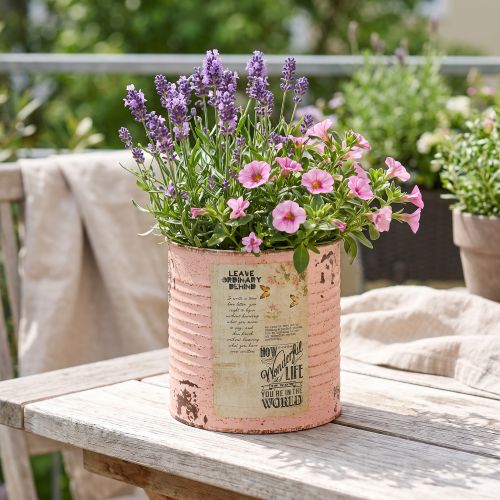 Dekoratívny kvetináč v plechovke lososový, kovový, letná dekorácia Ø11cm V10,5cm | Floristik24.sk