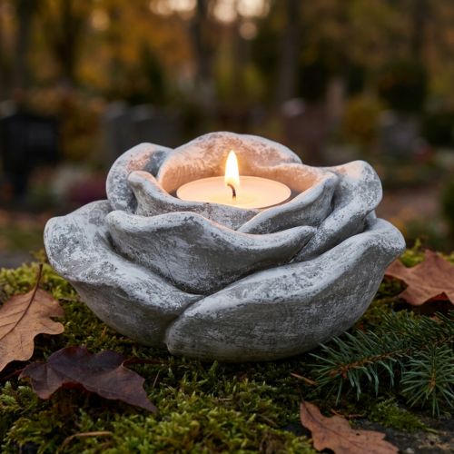 Článok Dekorácia na hrob ruže stolová dekorácia svietnik sivobiela Ø14cm V7cm