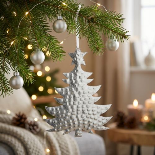 Prívesok na vianočný stromček, adventná dekorácia, kovová dekorácia na Vianoce, striebro 20,5×15,5cm | Floristik24.sk