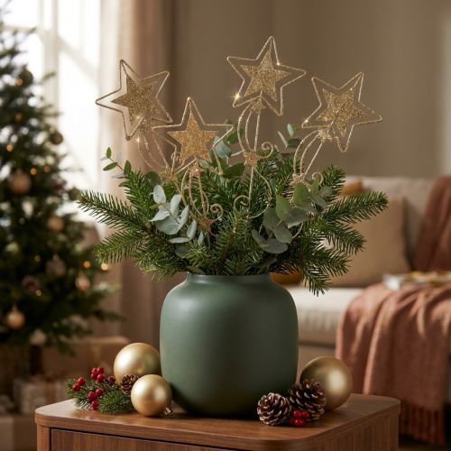 Deco plug star zlatá trblietavá V54cm 4ks | Floristik24.sk