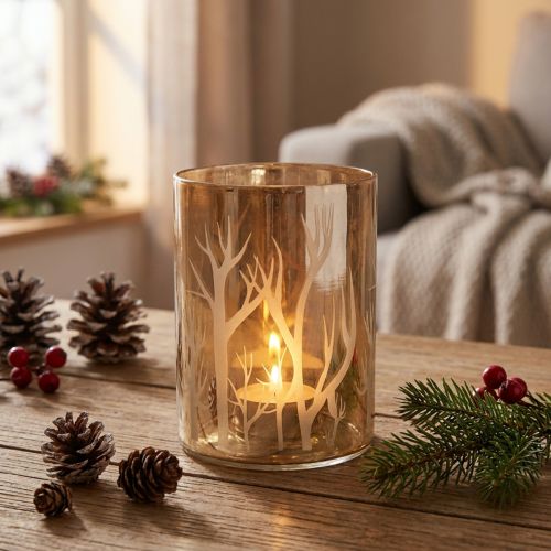 Lucerna Sklo Deco Trees Hnedá Pohár na čajovú sviečku Ø9,5cm V13,5cm | Floristik24.sk
