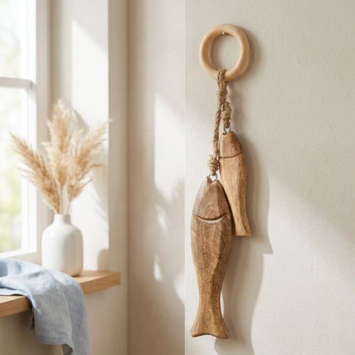 Rybička z mangového dreva drevená rybka na zavesenie natural 10/15cm | Floristik24.sk