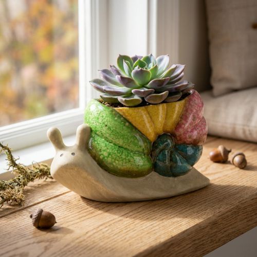 Dekoratívny kvetináč v tvare slimáka, keramický kvetináč, farebný, 19 × 8,5 × 11 cm | Floristik24.sk