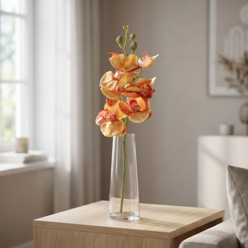 Článok Umelá orchidea Phalaenopsis flambovaná červeno žltá 78cm