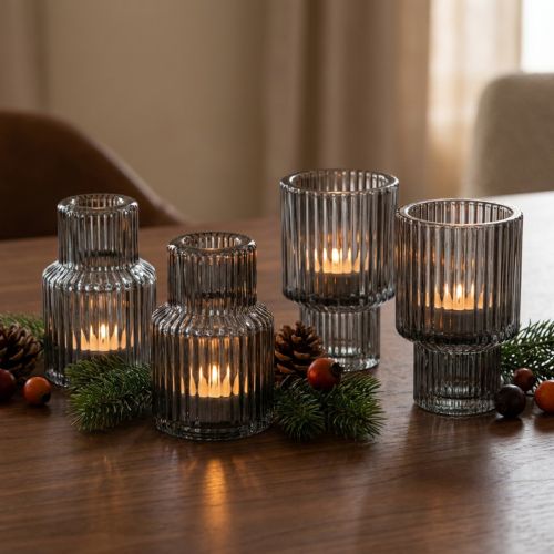 Sklenené svietniky v sivej farbe, držiaky na čajové sviečky, výška 8 cm, 4 kusy | Floristik24.sk