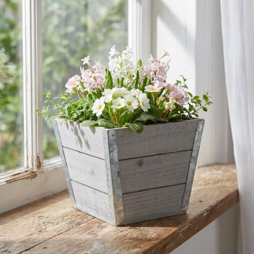 Kvetináč drevený kvetináč shabby chic sivý 19x19x15,5cm | Floristik24.sk